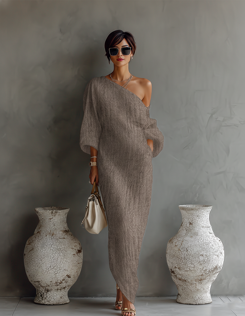 Elouise | Off-Shoulder Ivory Linen Dress