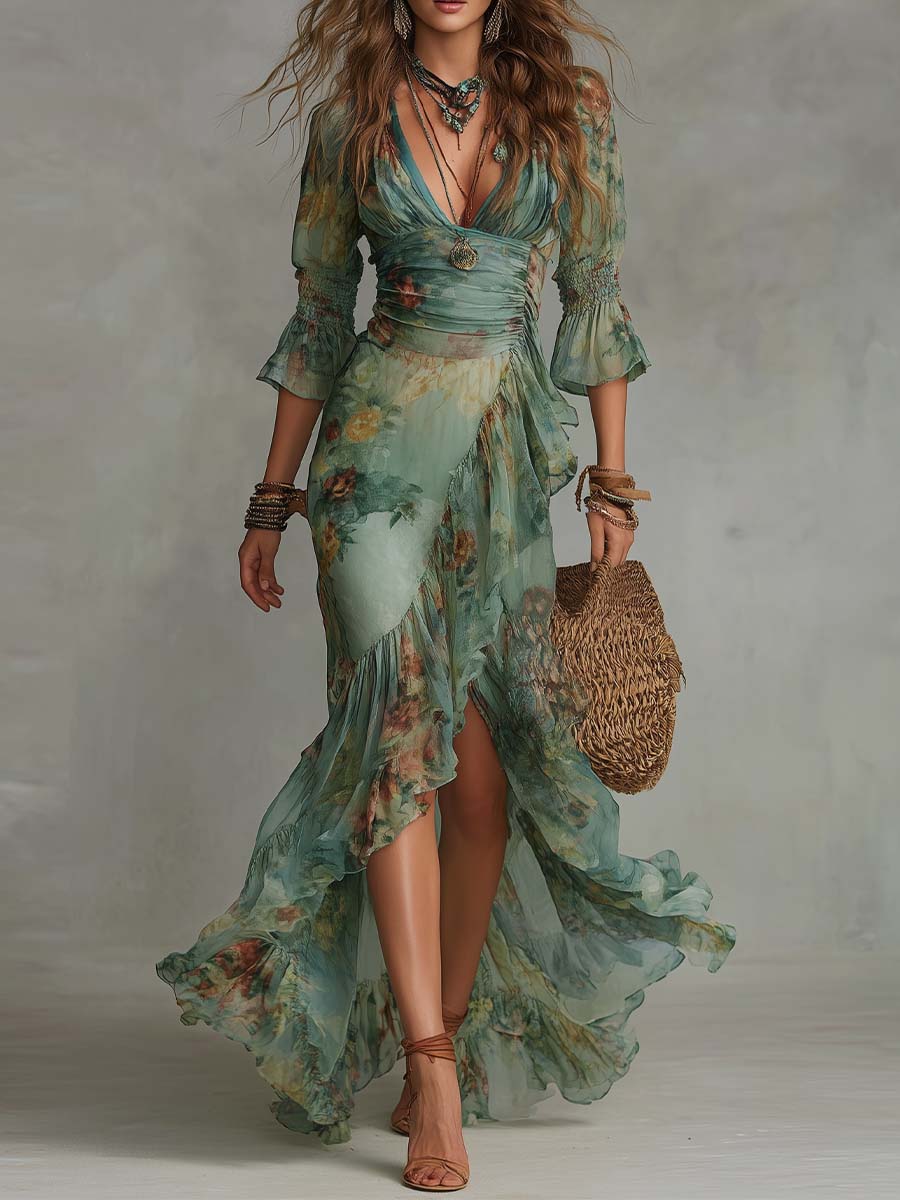 Aurora | Floral Maxi with Asymmetric Hem