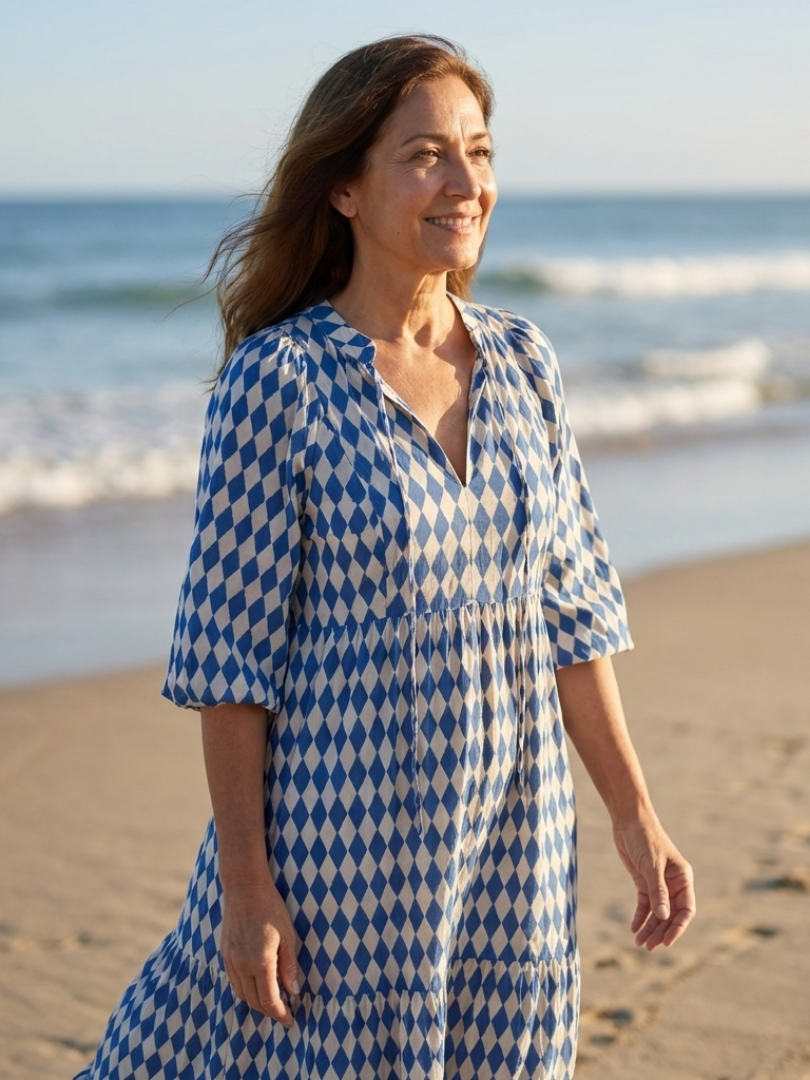 Elodie | Relaxed Diamond Tiered Midi Dress