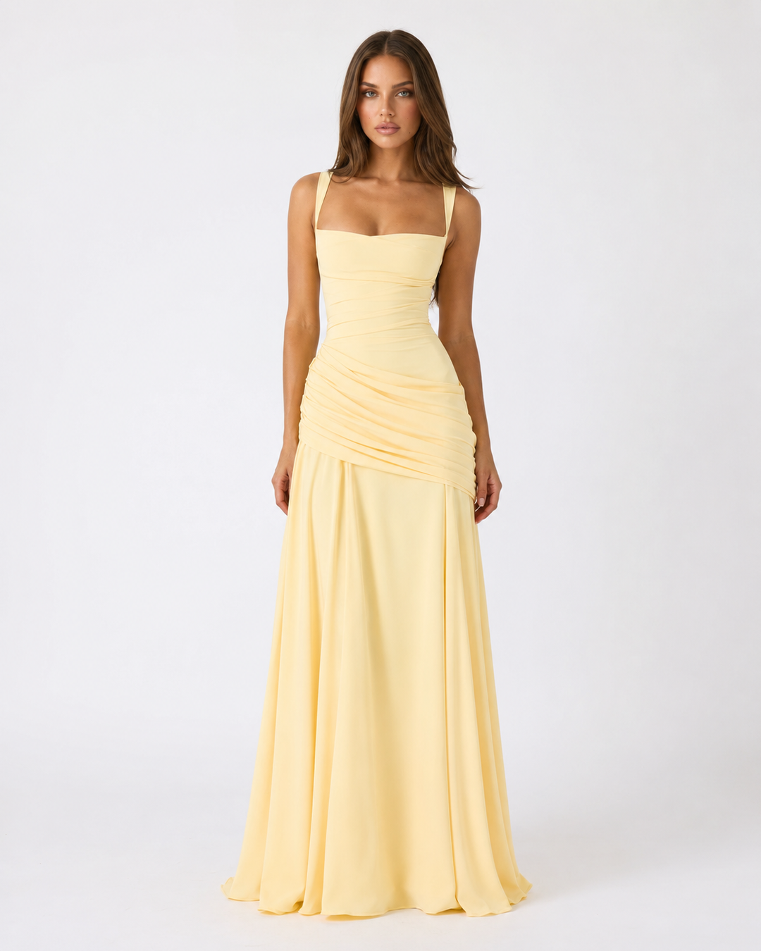 Enie | Draped Square-Neck Maxi Dress