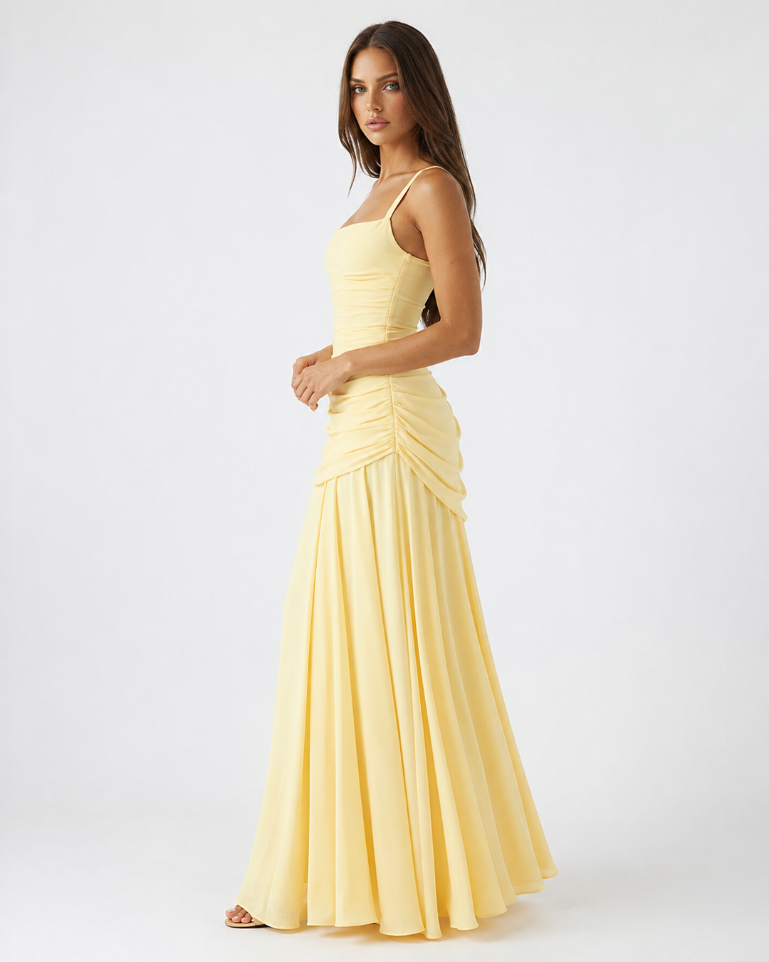 Enie | Draped Square-Neck Maxi Dress