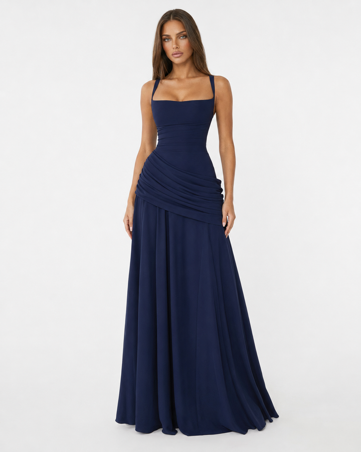 Enie | Draped Square-Neck Maxi Dress