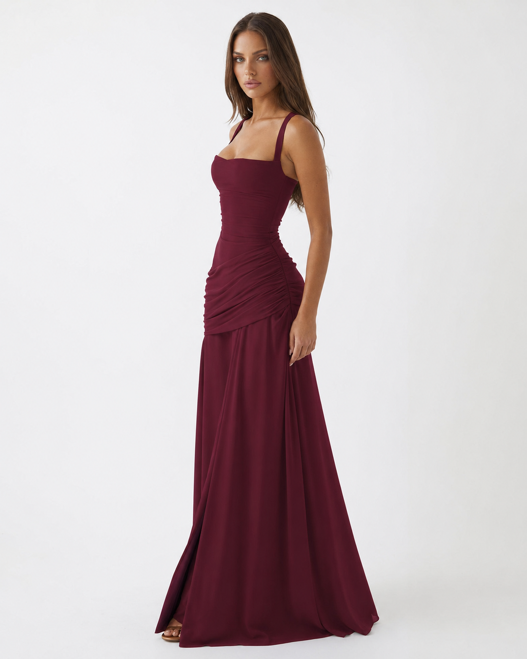 Enie | Draped Square-Neck Maxi Dress