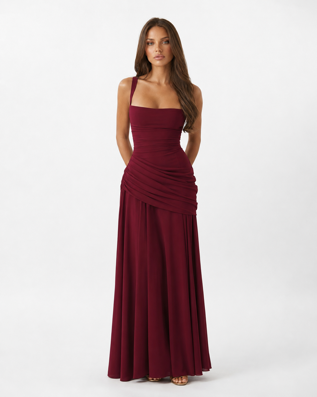 Enie | Draped Square-Neck Maxi Dress