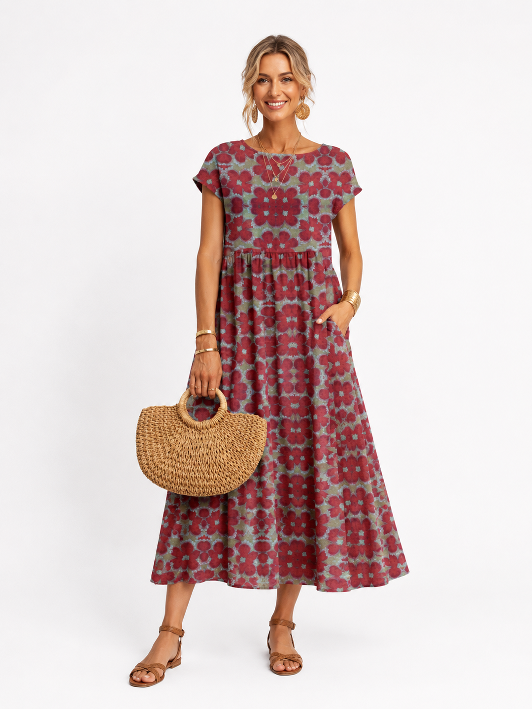 Florene | Unhurried Short Sleeve Midi Dress