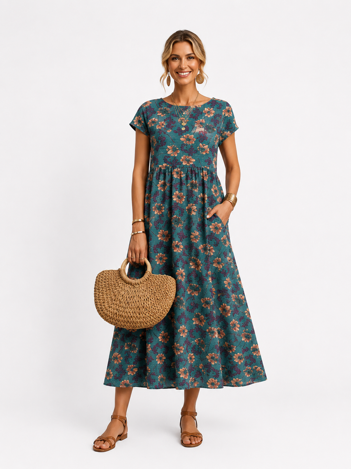 Florene | Unhurried Short Sleeve Midi Dress