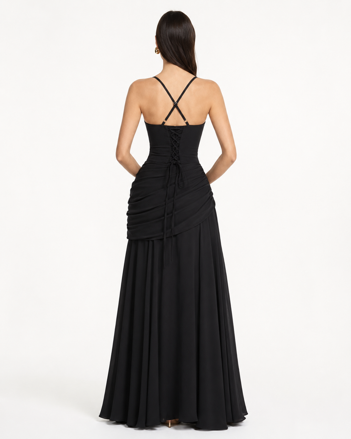 Enie | Draped Square-Neck Maxi Dress