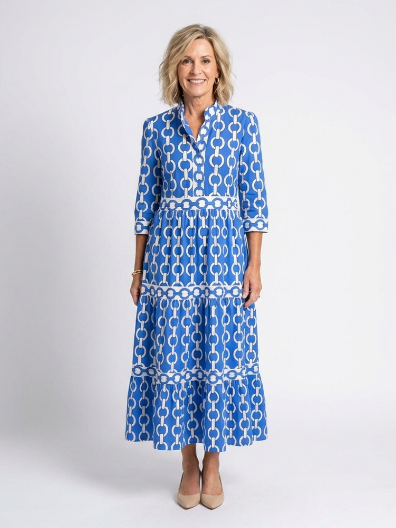 Ysolde | Relaxed Chain Three Quarter Sleeve Midi Dress