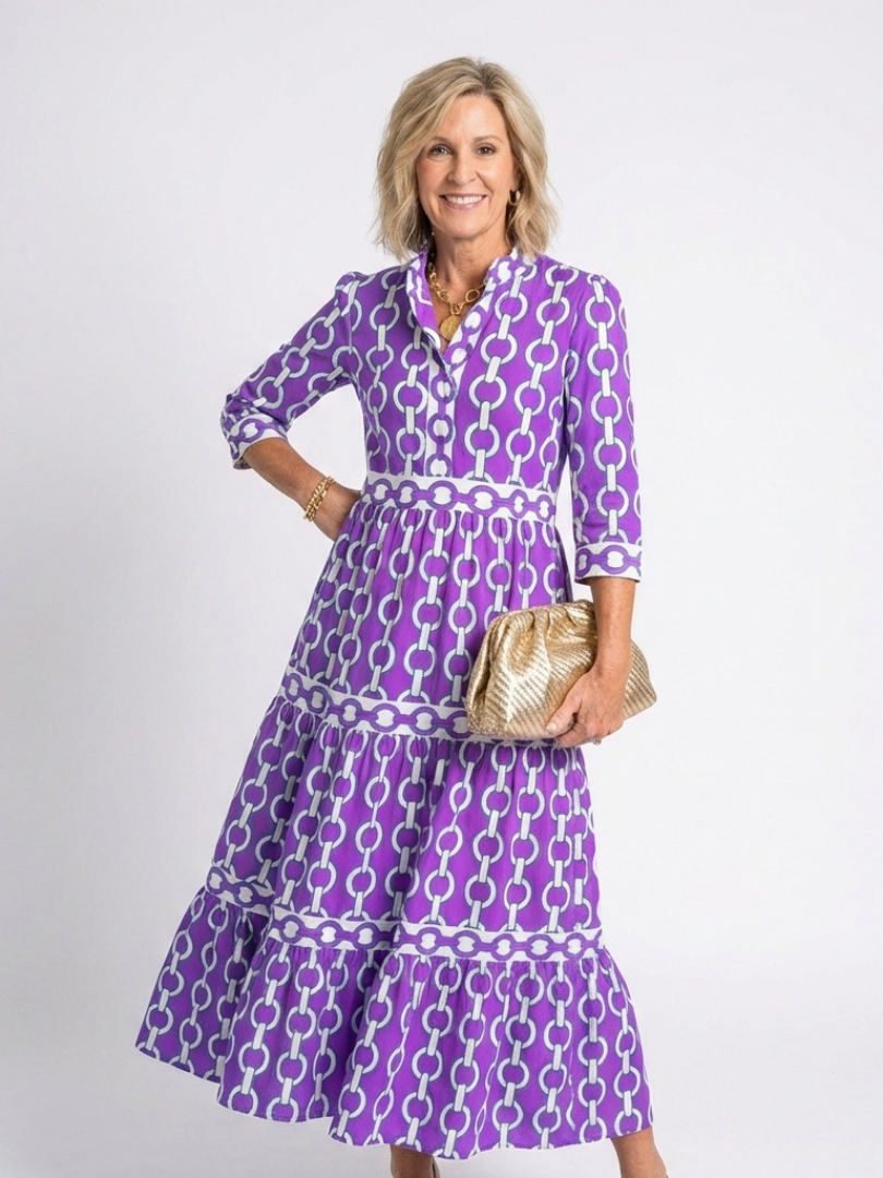 Ysolde | Relaxed Chain Three Quarter Sleeve Midi Dress