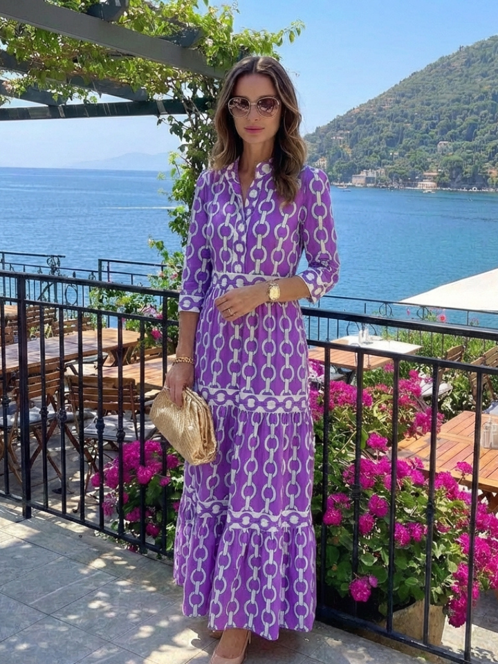 Ysolde | Relaxed Chain Three Quarter Sleeve Midi Dress