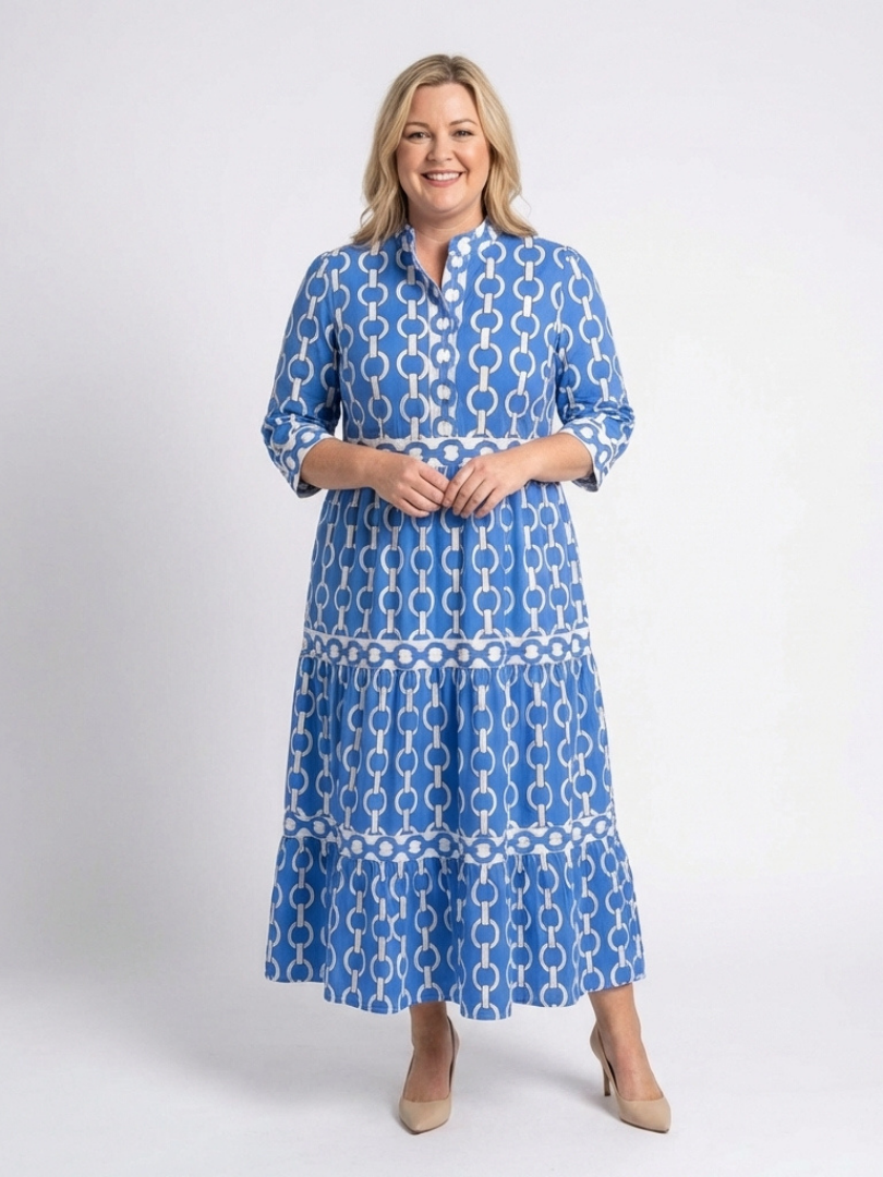 Ysolde | Relaxed Chain Three Quarter Sleeve Midi Dress
