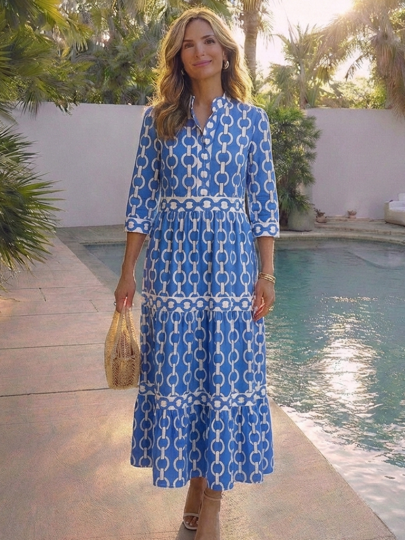 Ysolde | Relaxed Chain Three Quarter Sleeve Midi Dress