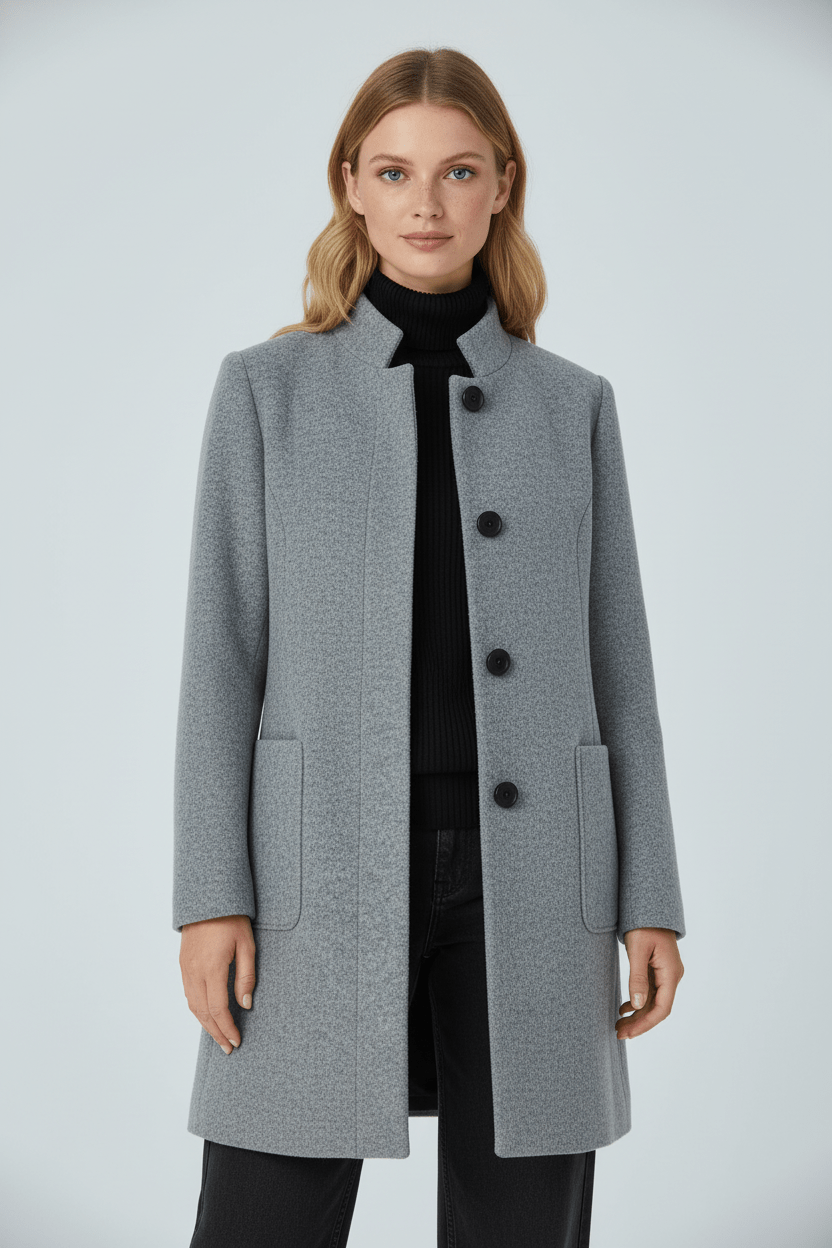 Tailored Stand-Collar Wool Overcoat