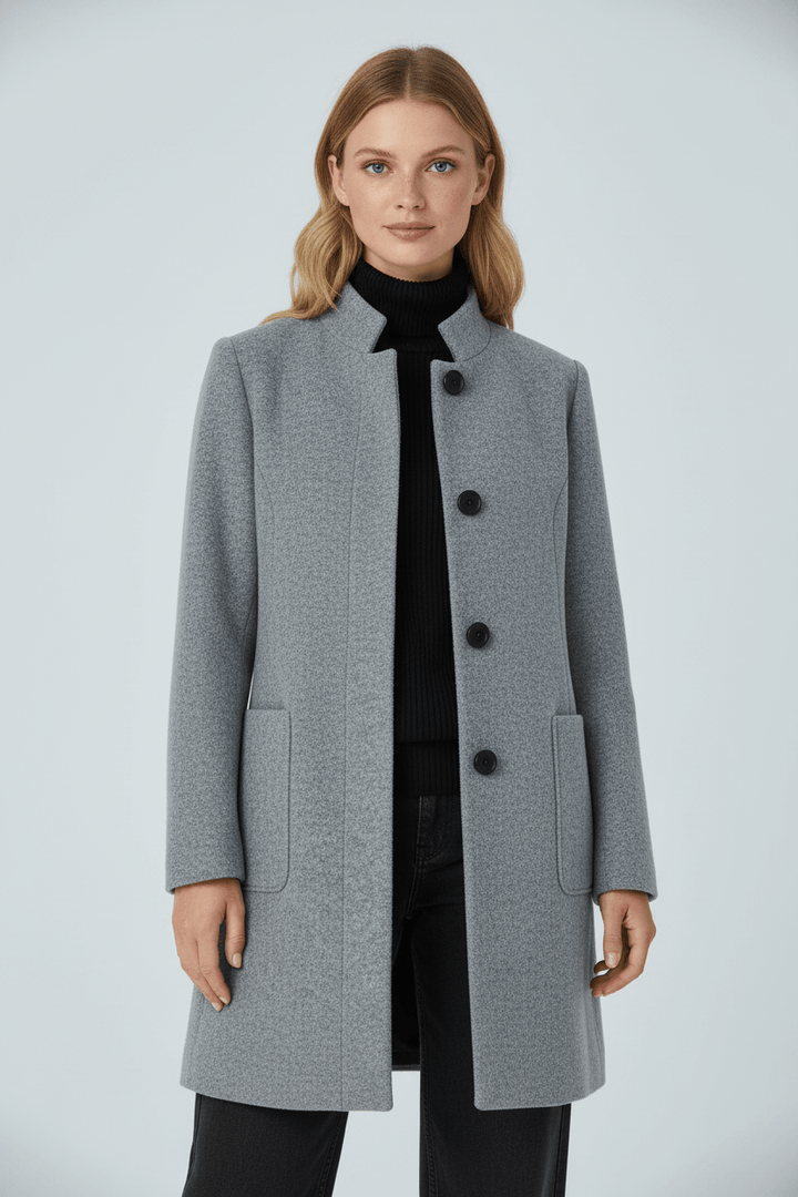 Tailored Stand-Collar Wool Overcoat