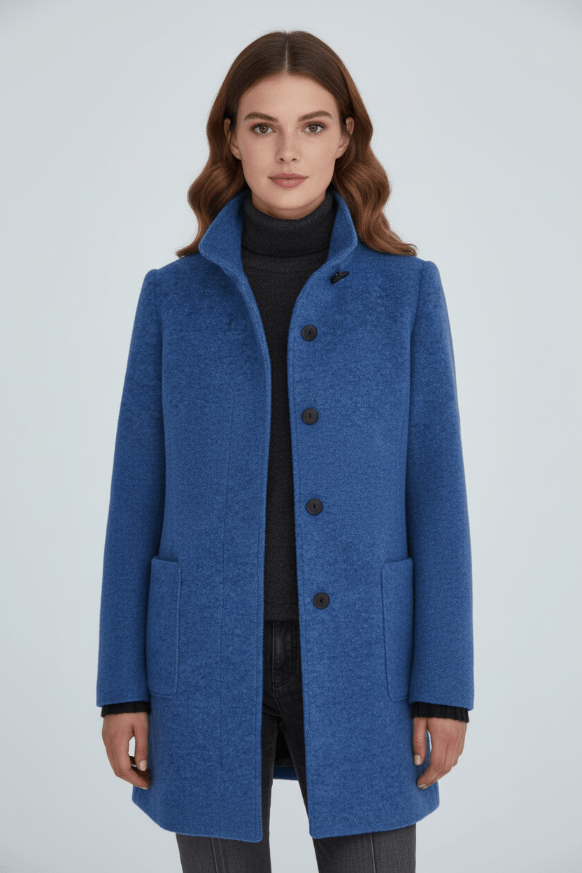 Tailored Stand-Collar Wool Overcoat
