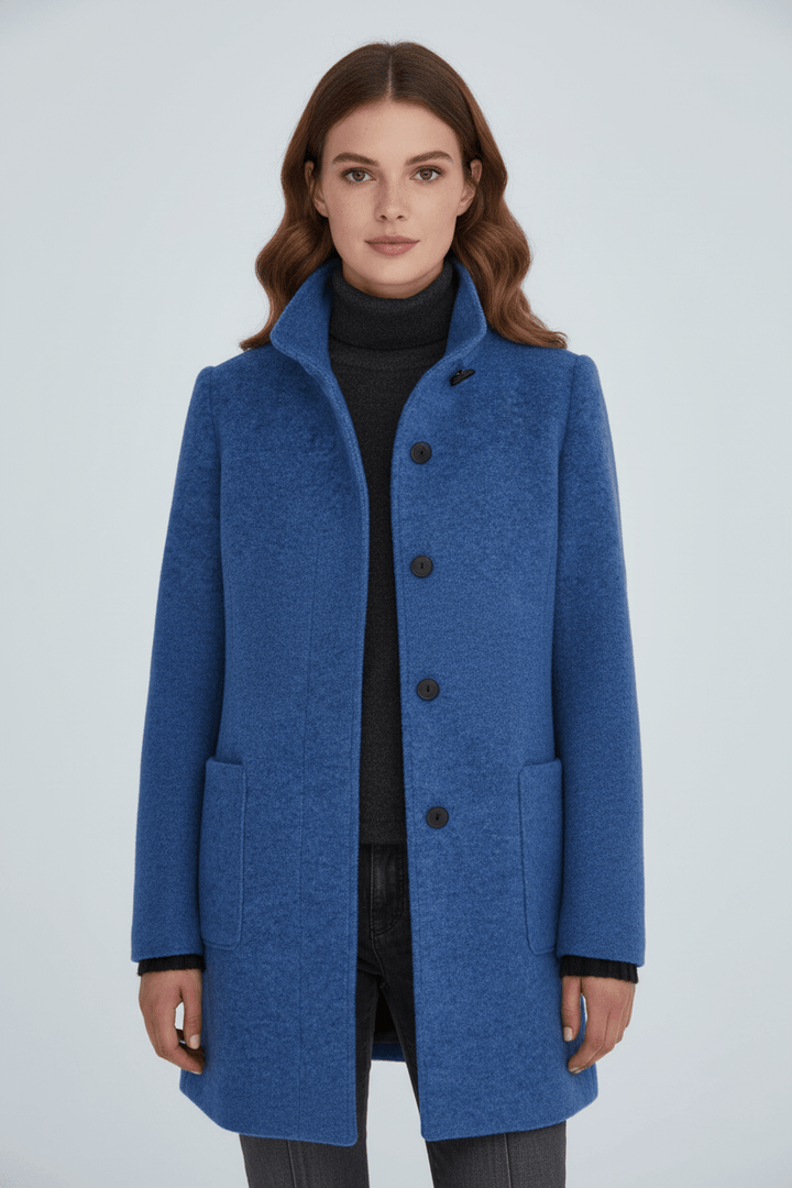 Tailored Stand-Collar Wool Overcoat