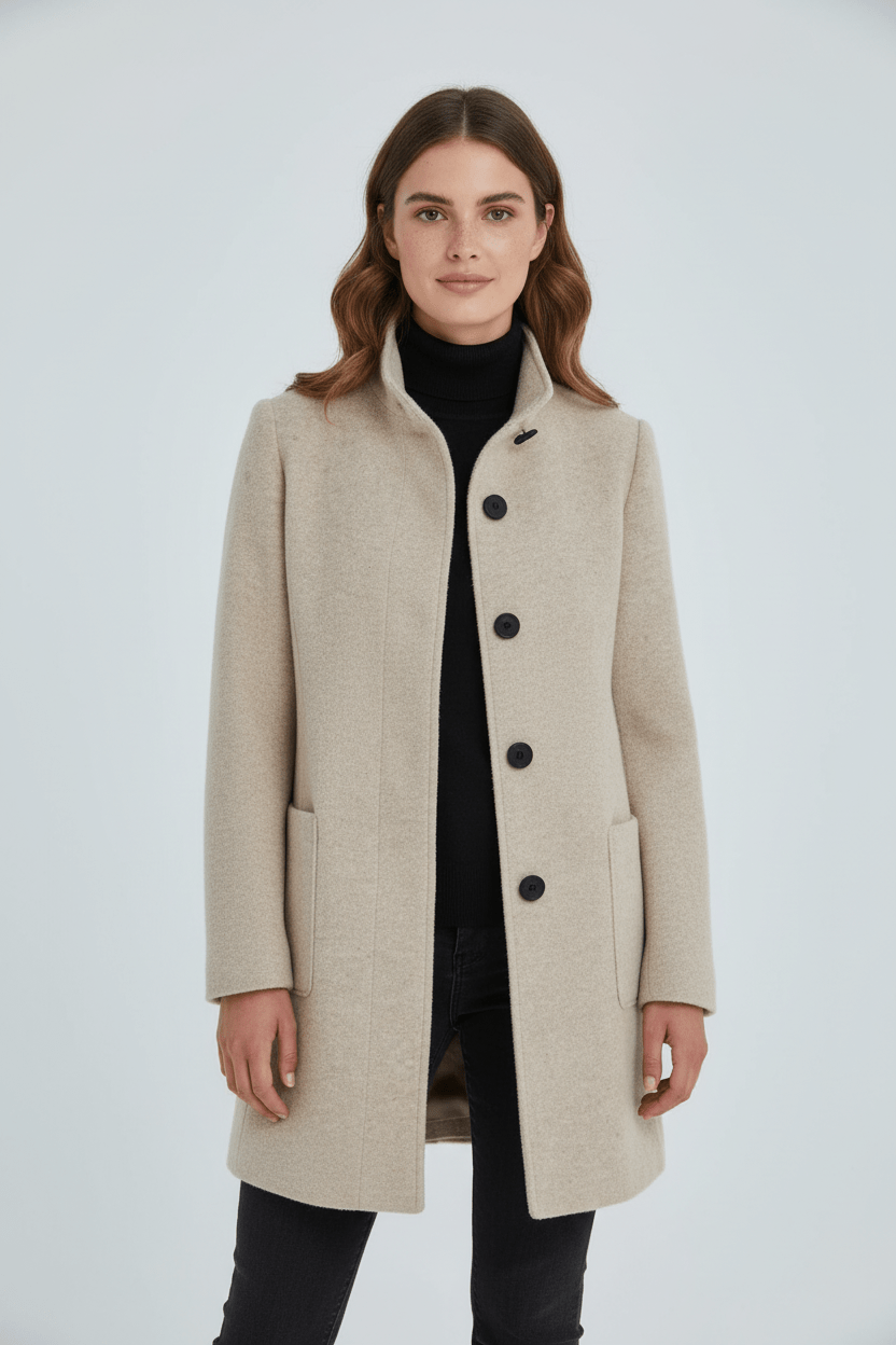 Tailored Stand-Collar Wool Overcoat