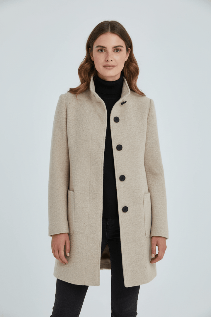 Tailored Stand-Collar Wool Overcoat