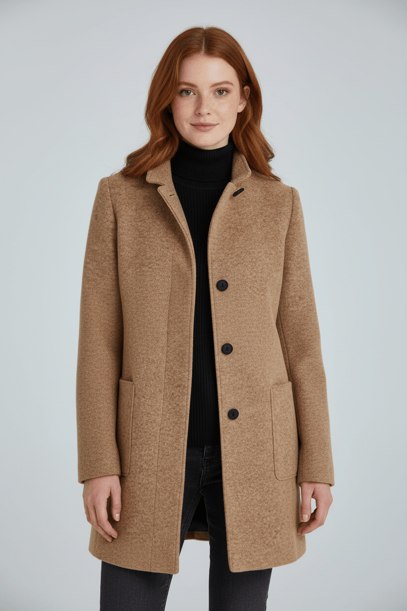 Tailored Stand-Collar Wool Overcoat