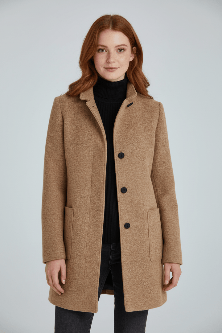 Tailored Stand-Collar Wool Overcoat