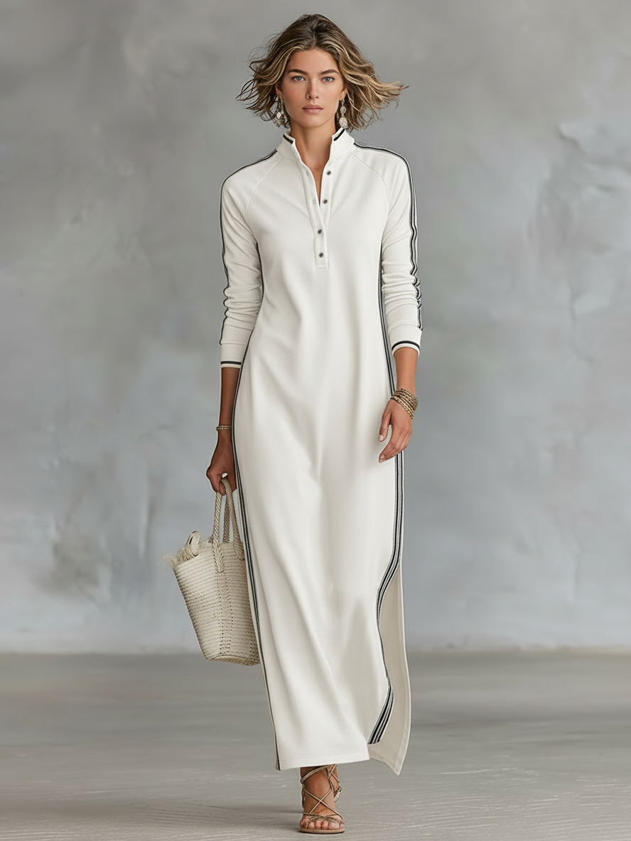 Willa | Button-Collar Sweat Maxi Dress