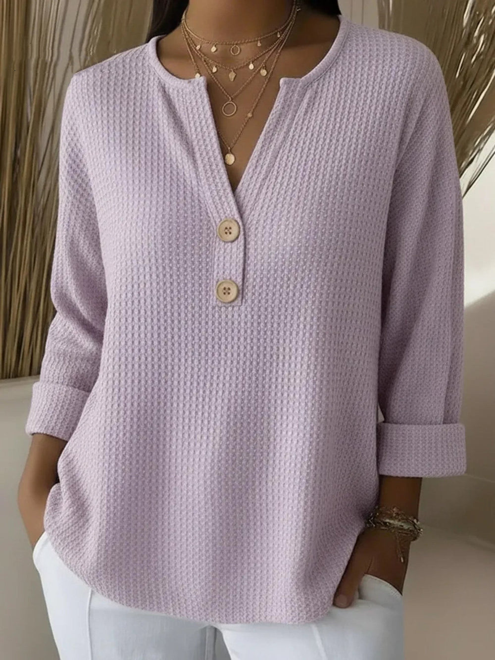 Lucinda | Waffle Henley Sweater