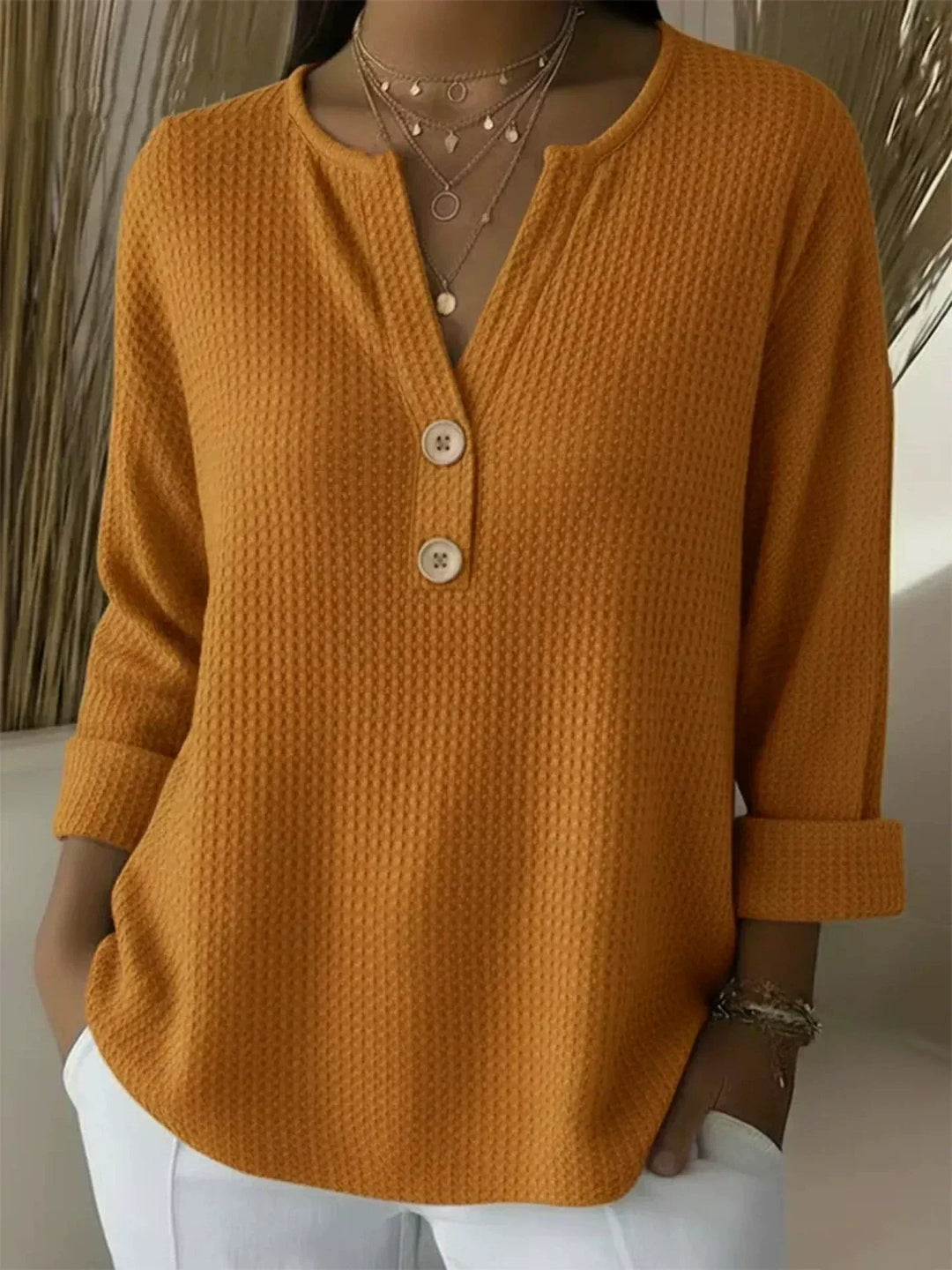 Lucinda | Waffle Henley Sweater