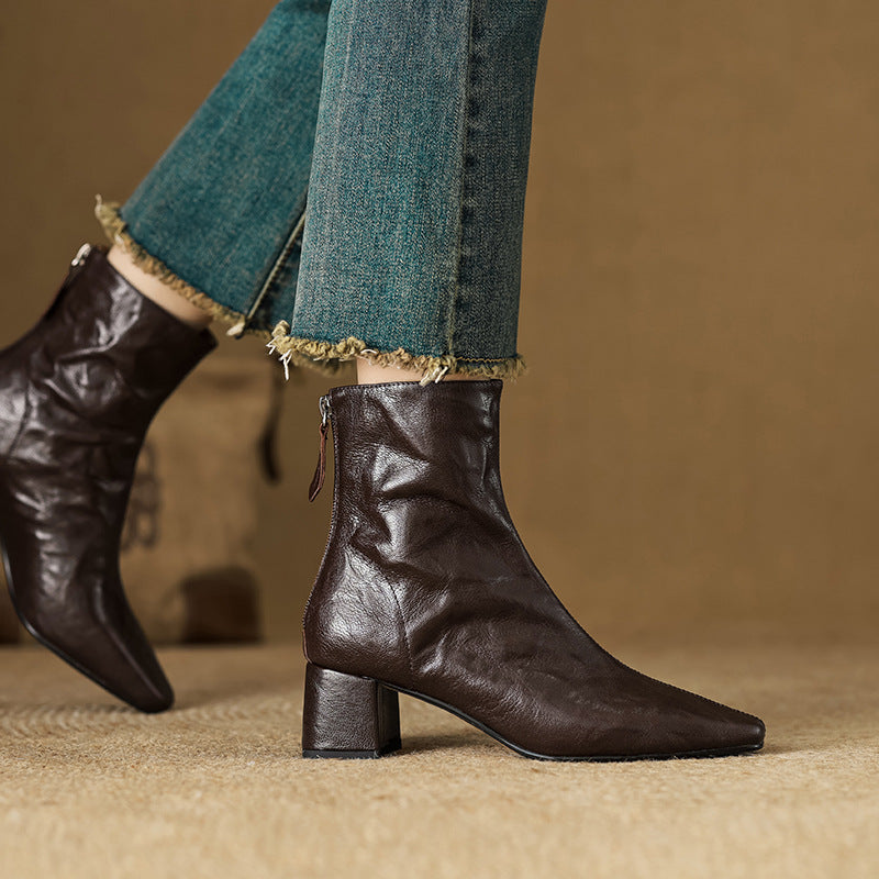 Riona – Genuine Leather Block Heel Ankle Booties