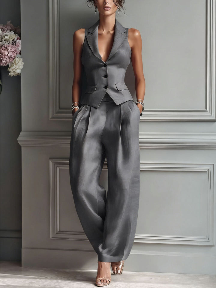 Aime | V-Neck Button Two-Piece Set