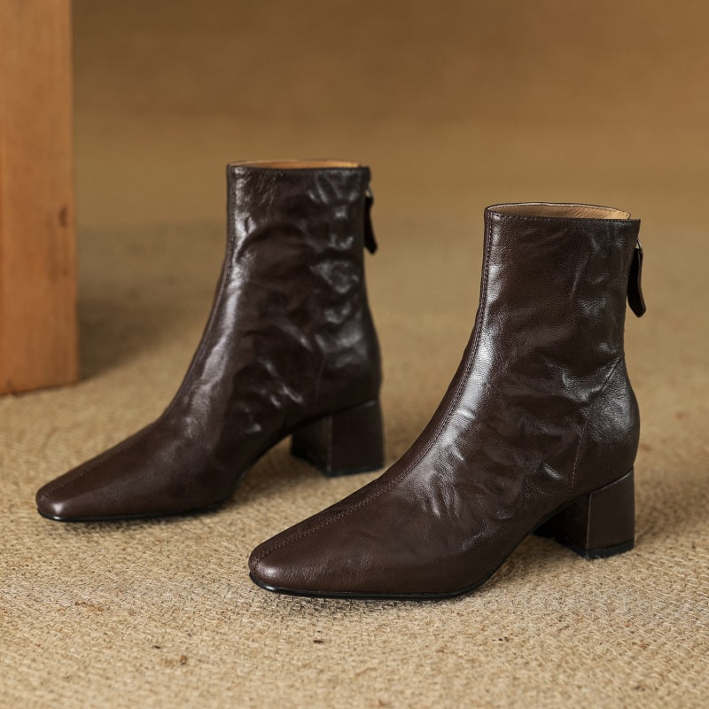 Riona – Genuine Leather Block Heel Ankle Booties