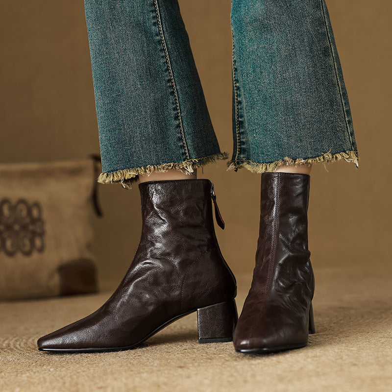 Riona – Genuine Leather Block Heel Ankle Booties