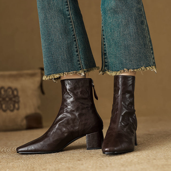 Riona – Genuine Leather Block Heel Ankle Booties