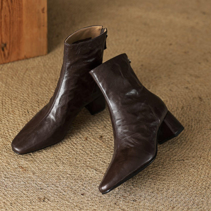 Riona – Genuine Leather Block Heel Ankle Booties