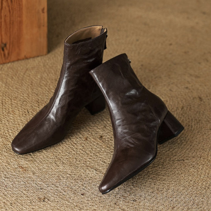 Riona – Genuine Leather Block Heel Ankle Booties