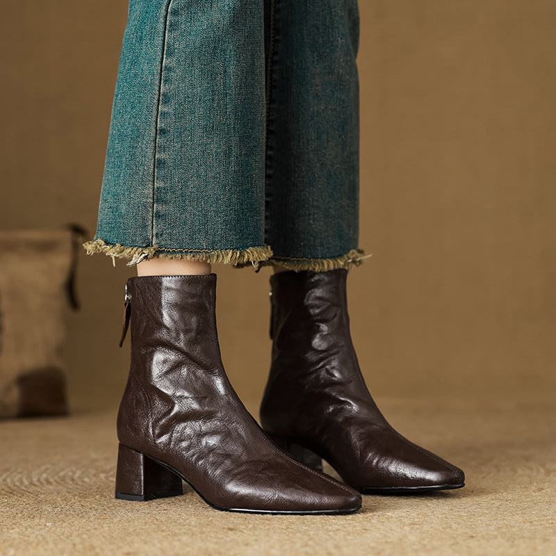 Riona – Genuine Leather Block Heel Ankle Booties