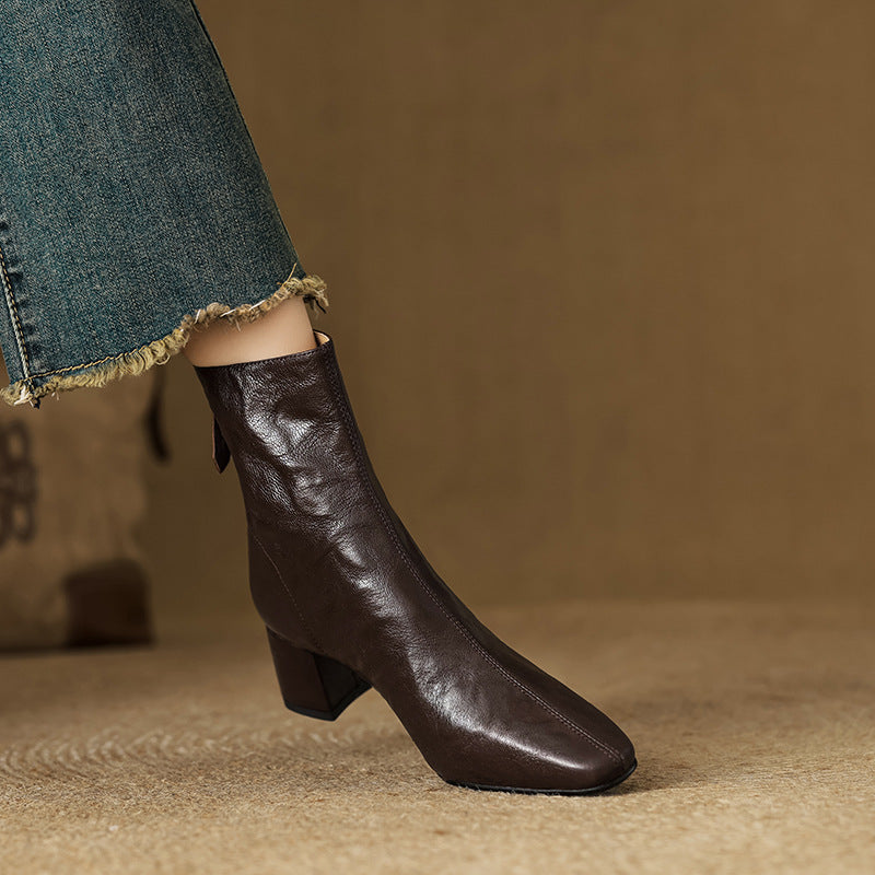 Riona – Genuine Leather Block Heel Ankle Booties