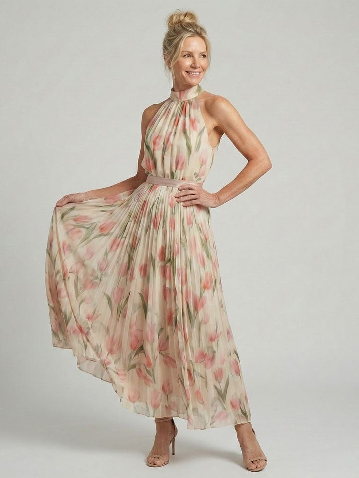 Aurelle | Graceful Floral Halter Midi Dress
