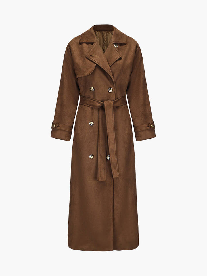 Nadine | Chic Long Suede Trench Coat with Waist Belt