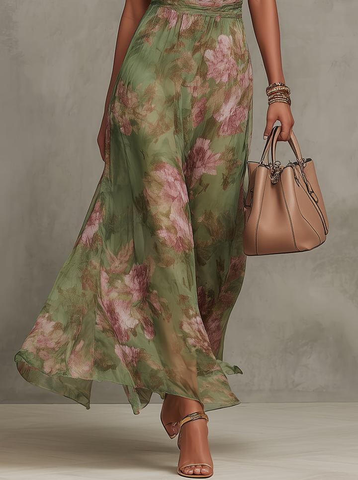 Serena | Green Floral Halter Maxi