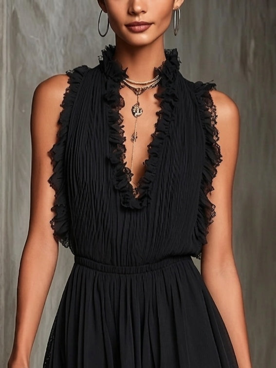 Melanie | Mini Black Ruffle Jumpsuit