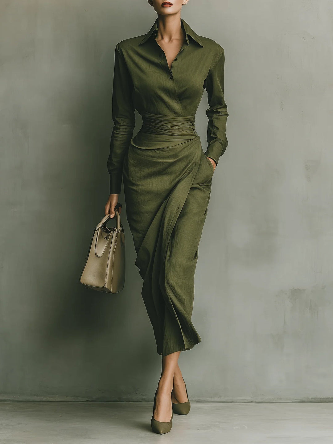Catherine | Draped Shirt-Collar Maxi