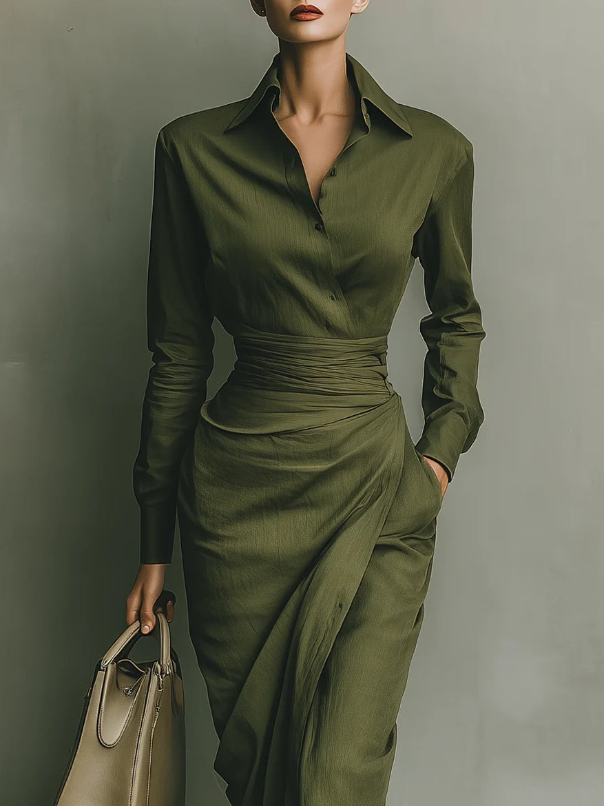 Catherine | Draped Shirt-Collar Maxi