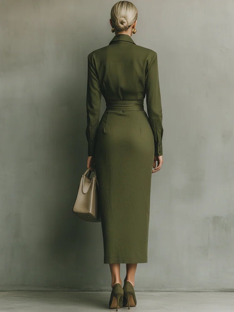 Catherine | Draped Shirt-Collar Maxi