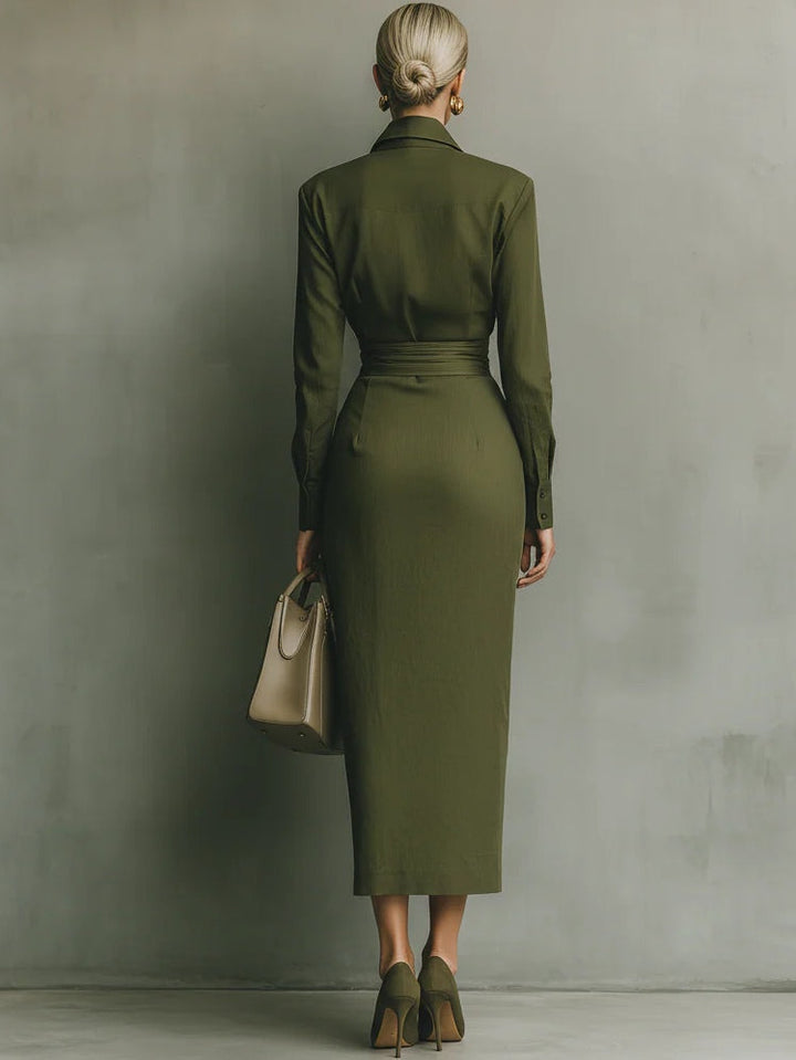 Catherine | Draped Shirt-Collar Maxi