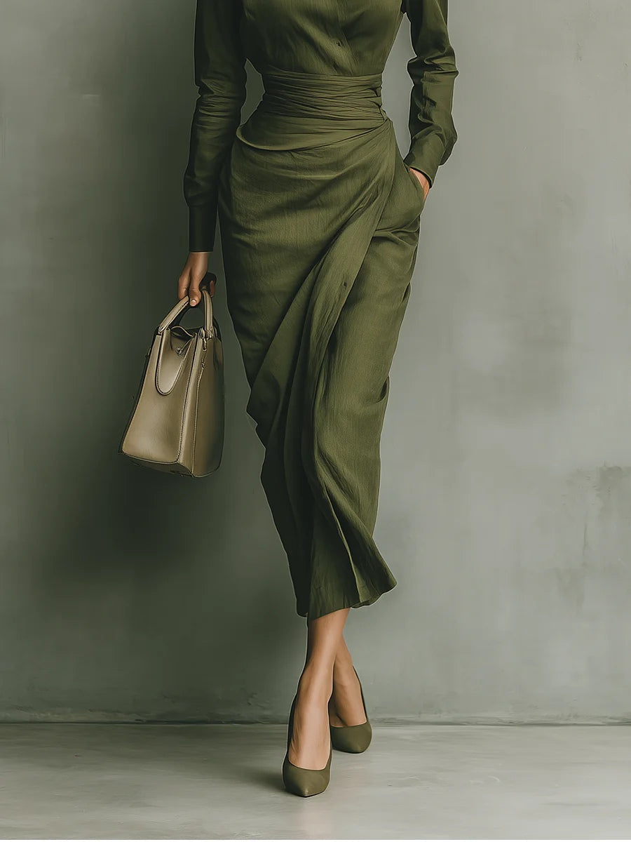 Catherine | Draped Shirt-Collar Maxi
