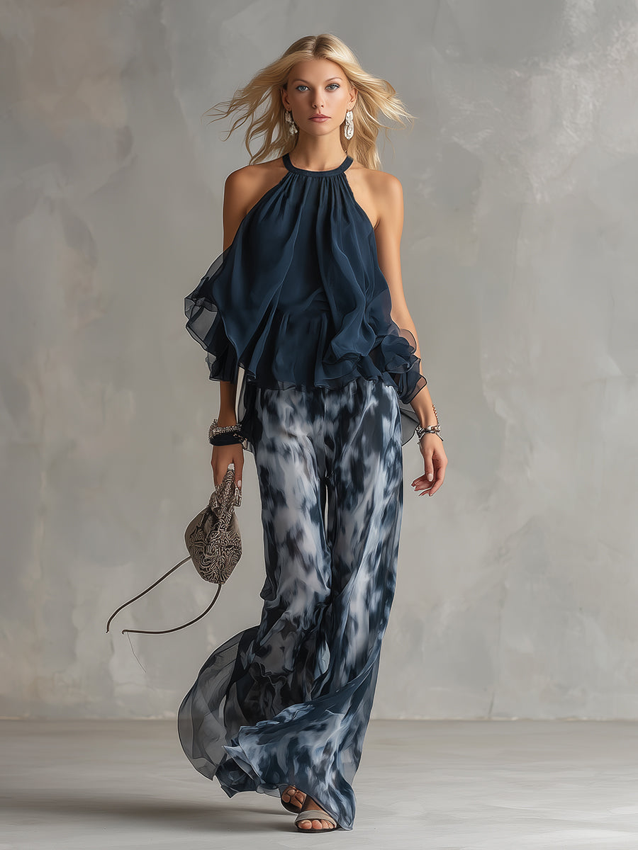 Louise | High-Neck Top and Printed Trousers Set