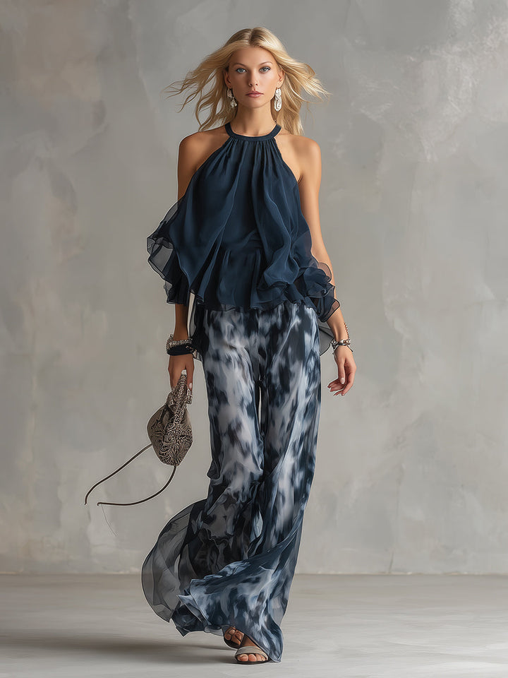 Louise | High-Neck Top and Printed Trousers Set