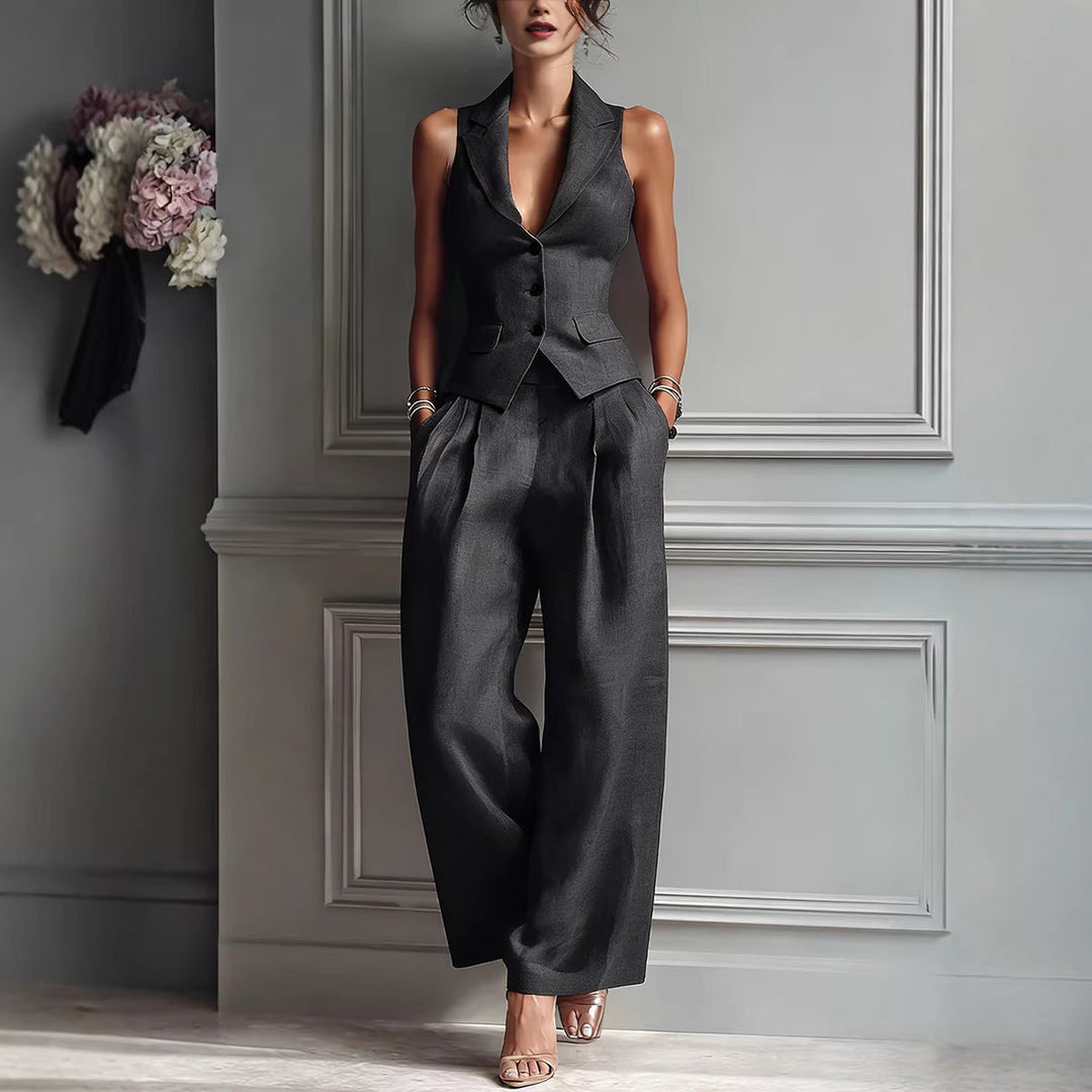 Aime | V-Neck Button Two-Piece Set