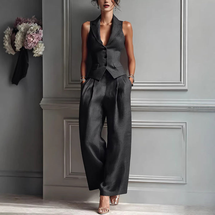 Aime | V-Neck Button Two-Piece Set