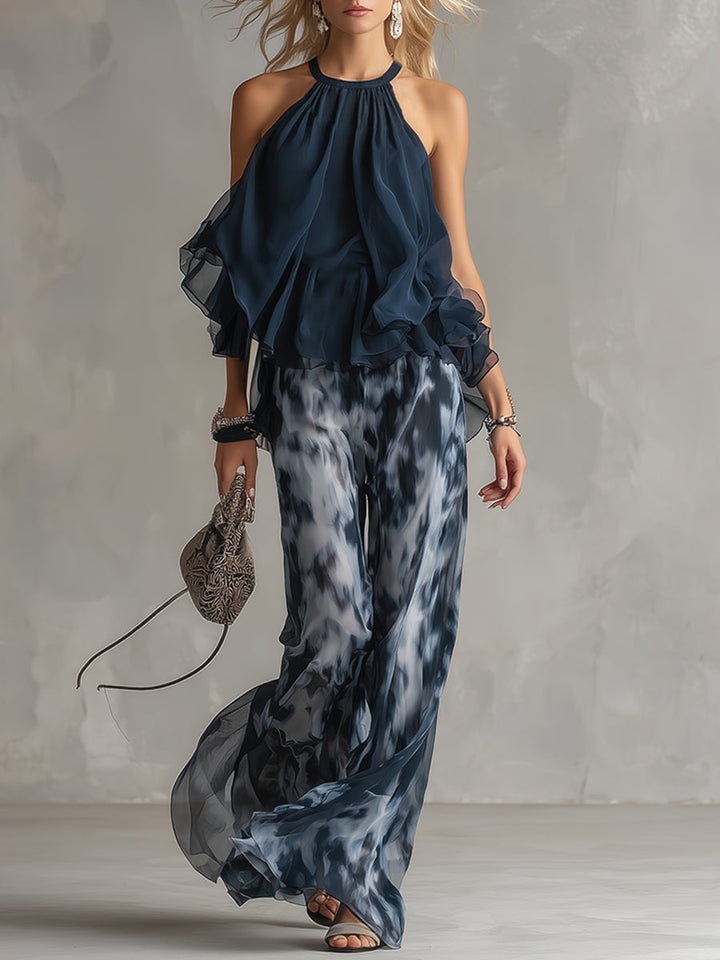 Louise | High-Neck Top and Printed Trousers Set